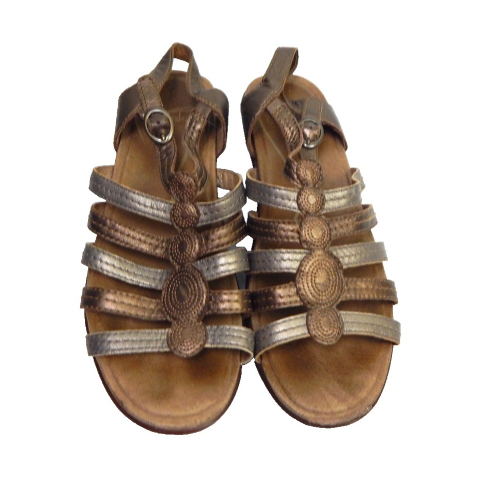 Dansko Women's 39 8.5 Sandals Drea Metallic Strappy Slingback Wedge Leather